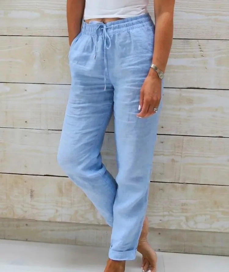 Linen - Pantalón Tobillero de Algodón con Cordón