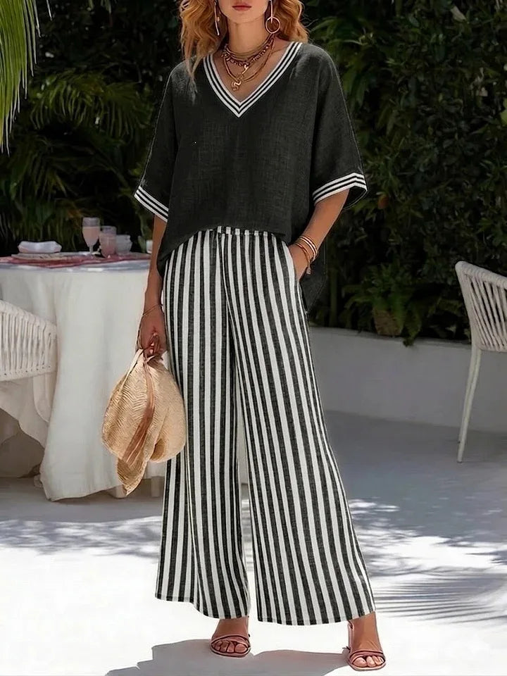 Capri - Conjunto de Top y Pantalón Ancho de Rayas