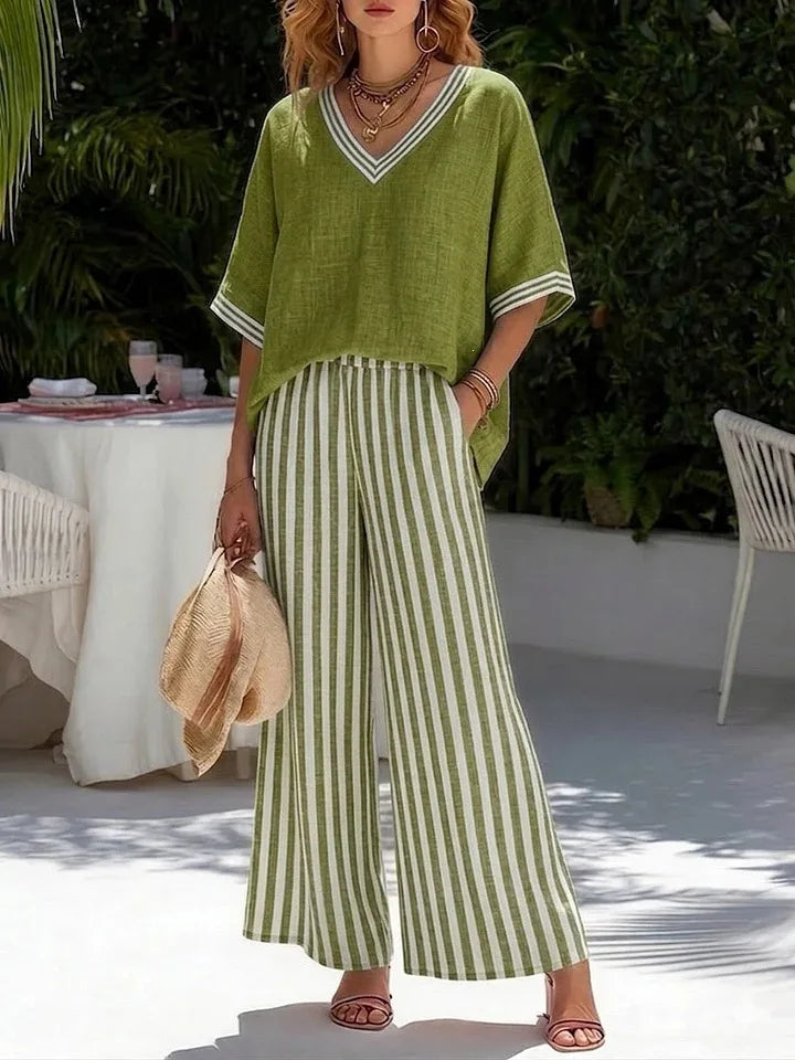 Capri - Conjunto de Top y Pantalón Ancho de Rayas
