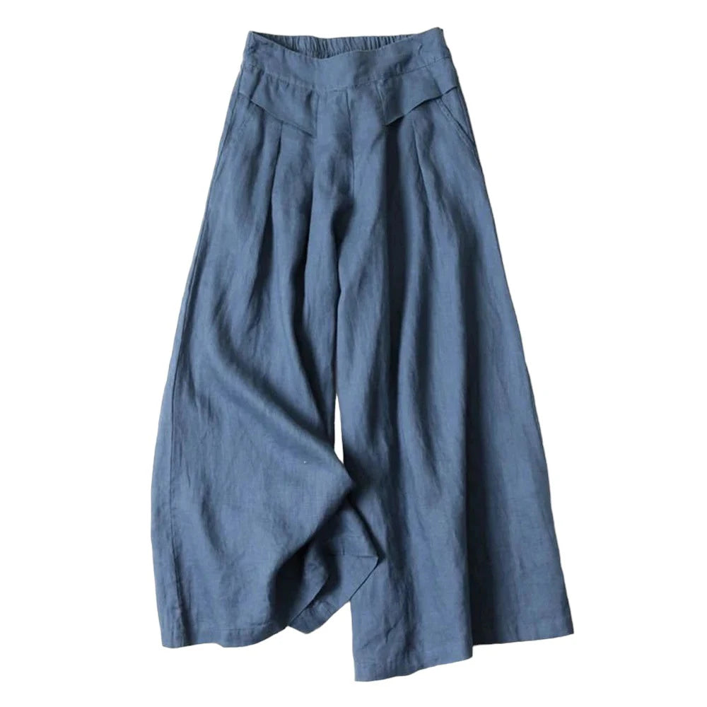 Palazzo - Pantalón Culotte Ancho de Lino con Cintura Alta