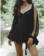 Violette - Vestido Mini de Gasa con Manga Larga y Escote V