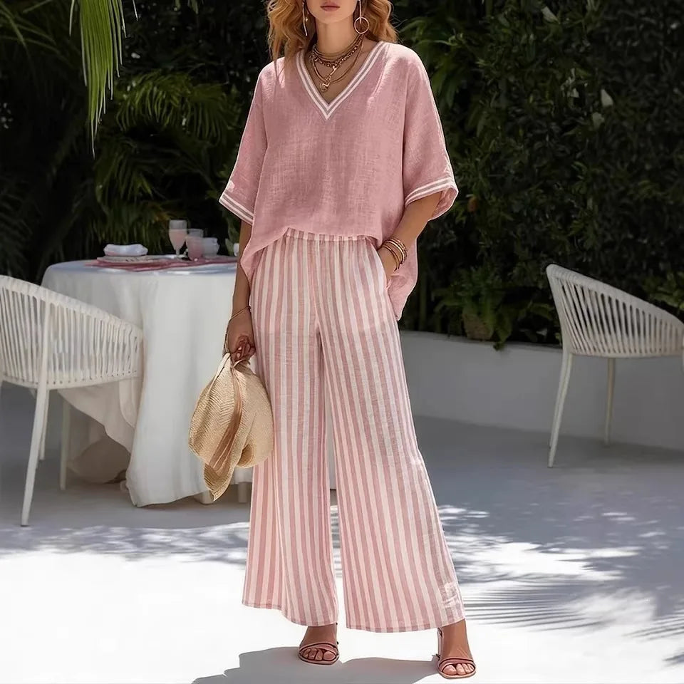Capri - Conjunto de Top y Pantalón Ancho de Rayas