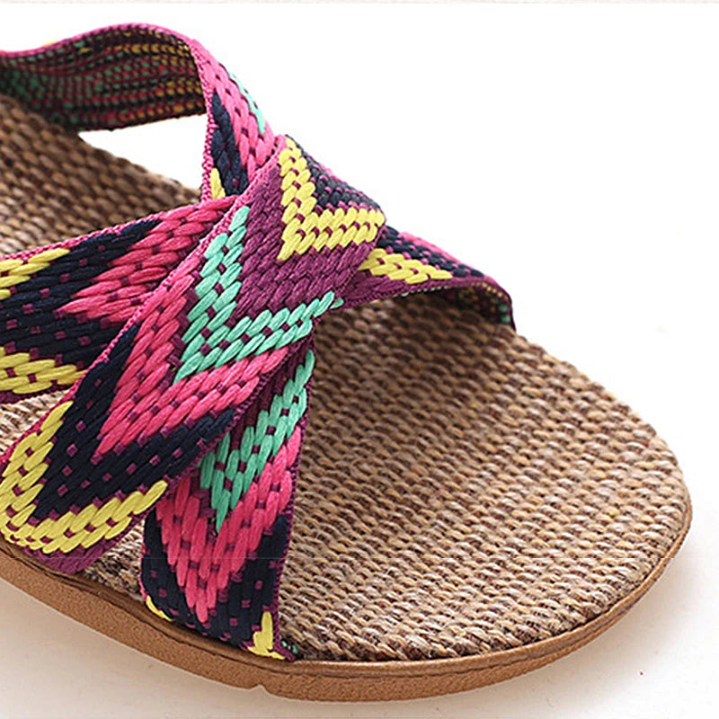 Ibiza - Sandalias Planas de Esparto con Tiras Étnicas