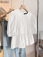 Colette - Blusa Holgada con Volantes y Cuello Redondo