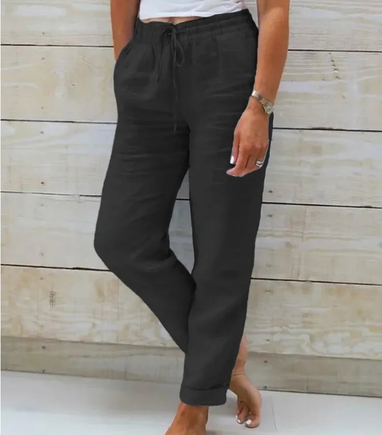 Linen - Pantalón Tobillero de Algodón con Cordón
