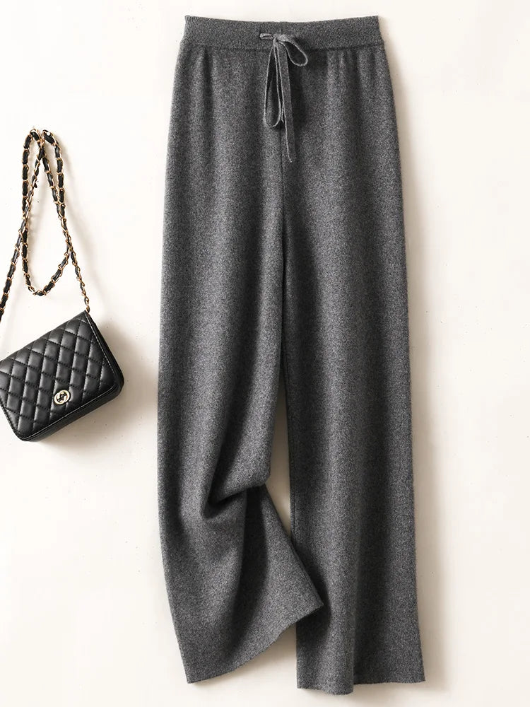 Merino - Pantalón Ancho de Lana Merina con Cordón