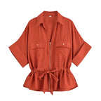 Toscana - Conjunto de Blusa con Lazo y Pantalón Ancho de Lino
