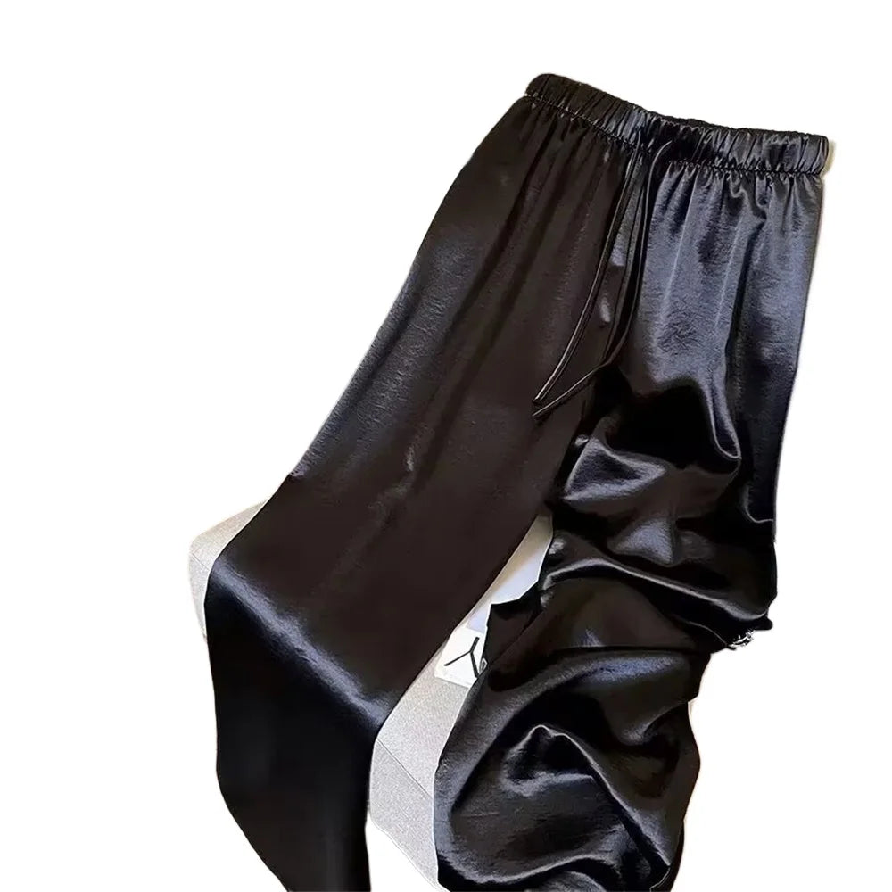 Satin - Pantalón Recto de Satén con Cintura Elástica