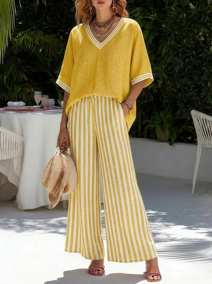 Capri - Conjunto de Top y Pantalón Ancho de Rayas