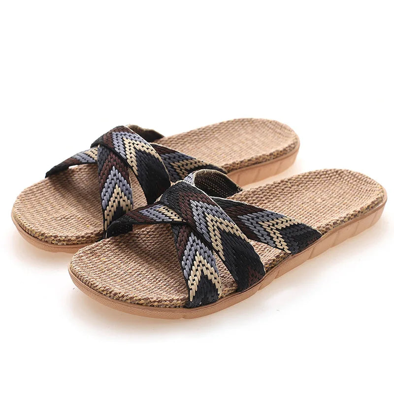 Ibiza - Sandalias Planas de Esparto con Tiras Étnicas