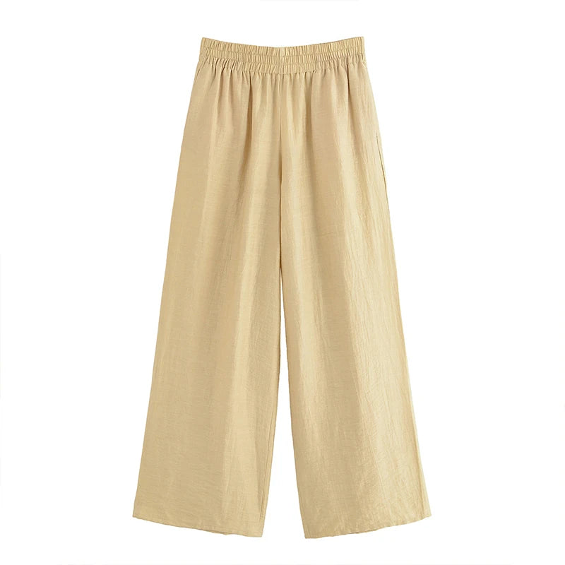 Toscana - Conjunto de Blusa con Lazo y Pantalón Ancho de Lino