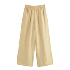 Toscana - Conjunto de Blusa con Lazo y Pantalón Ancho de Lino
