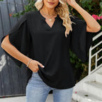 Nuvola - Blusa de Gasa con Cuello V y Manga Holgada