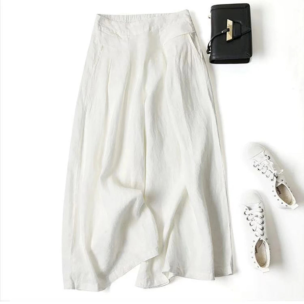 Palazzo - Pantalón Culotte Ancho de Lino con Cintura Alta