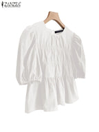 Colette - Blusa Holgada con Volantes y Cuello Redondo