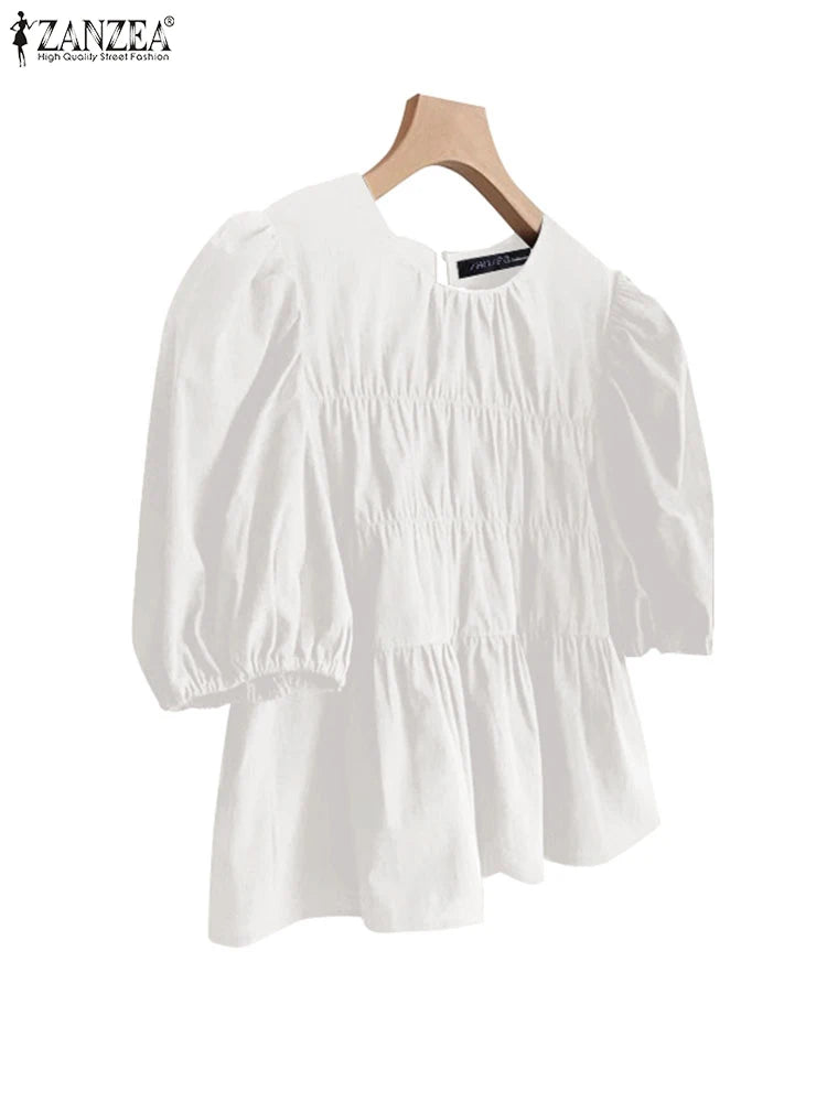 Colette - Blusa Holgada con Volantes y Cuello Redondo