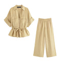 Toscana - Conjunto de Blusa con Lazo y Pantalón Ancho de Lino