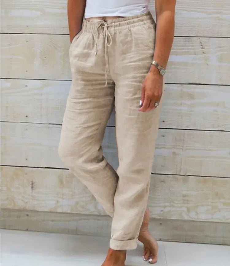 Linen - Pantalón Tobillero de Algodón con Cordón