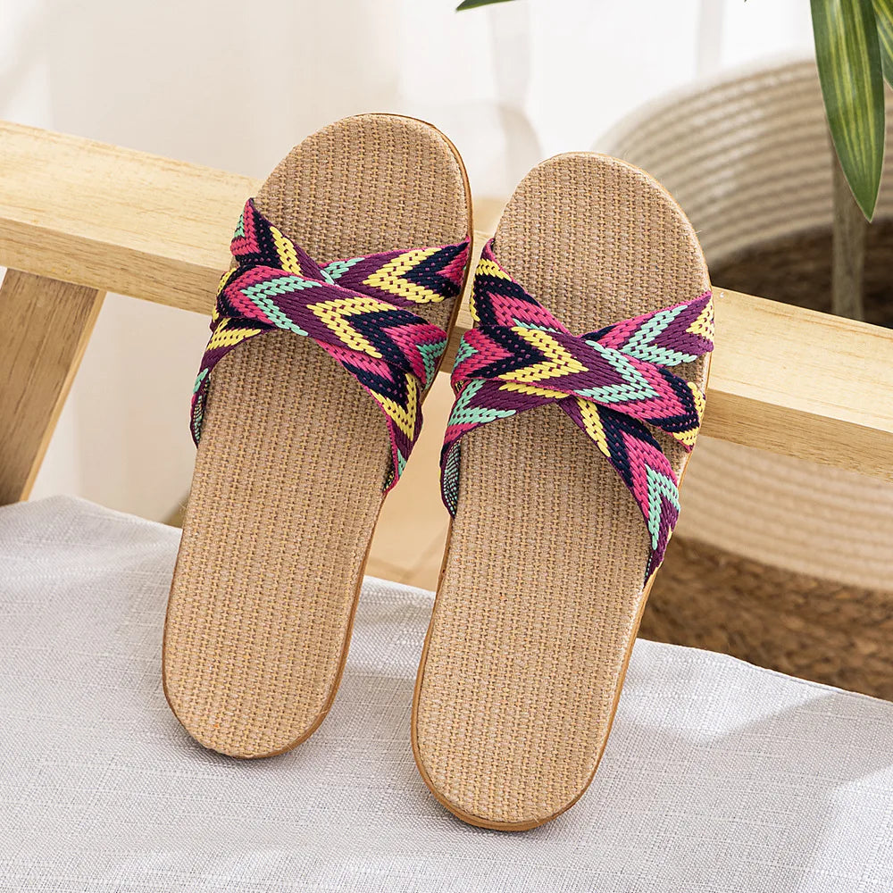 Ibiza - Sandalias Planas de Esparto con Tiras Étnicas