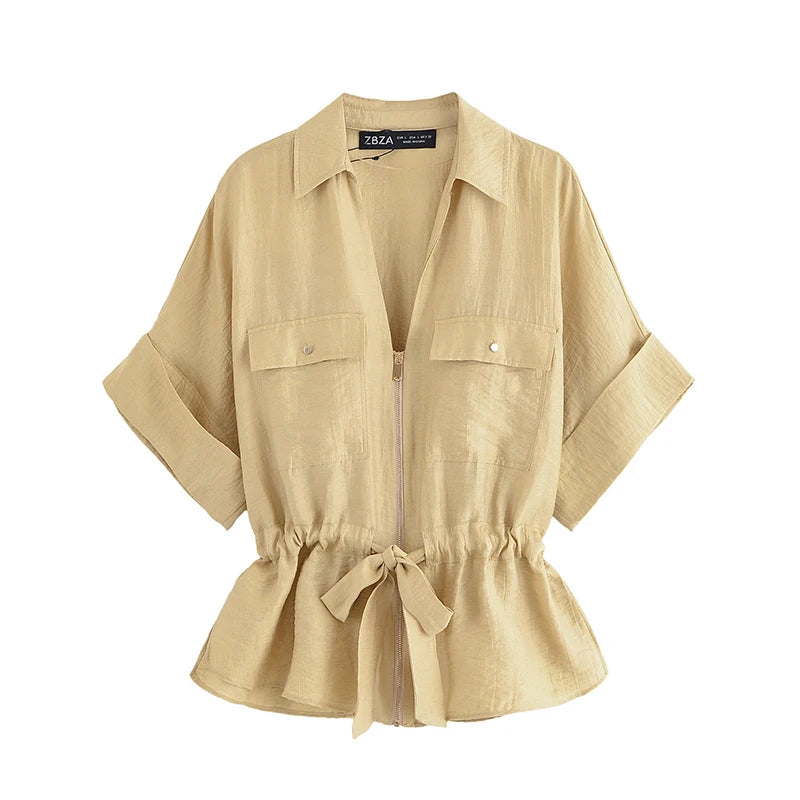 Toscana - Conjunto de Blusa con Lazo y Pantalón Ancho de Lino