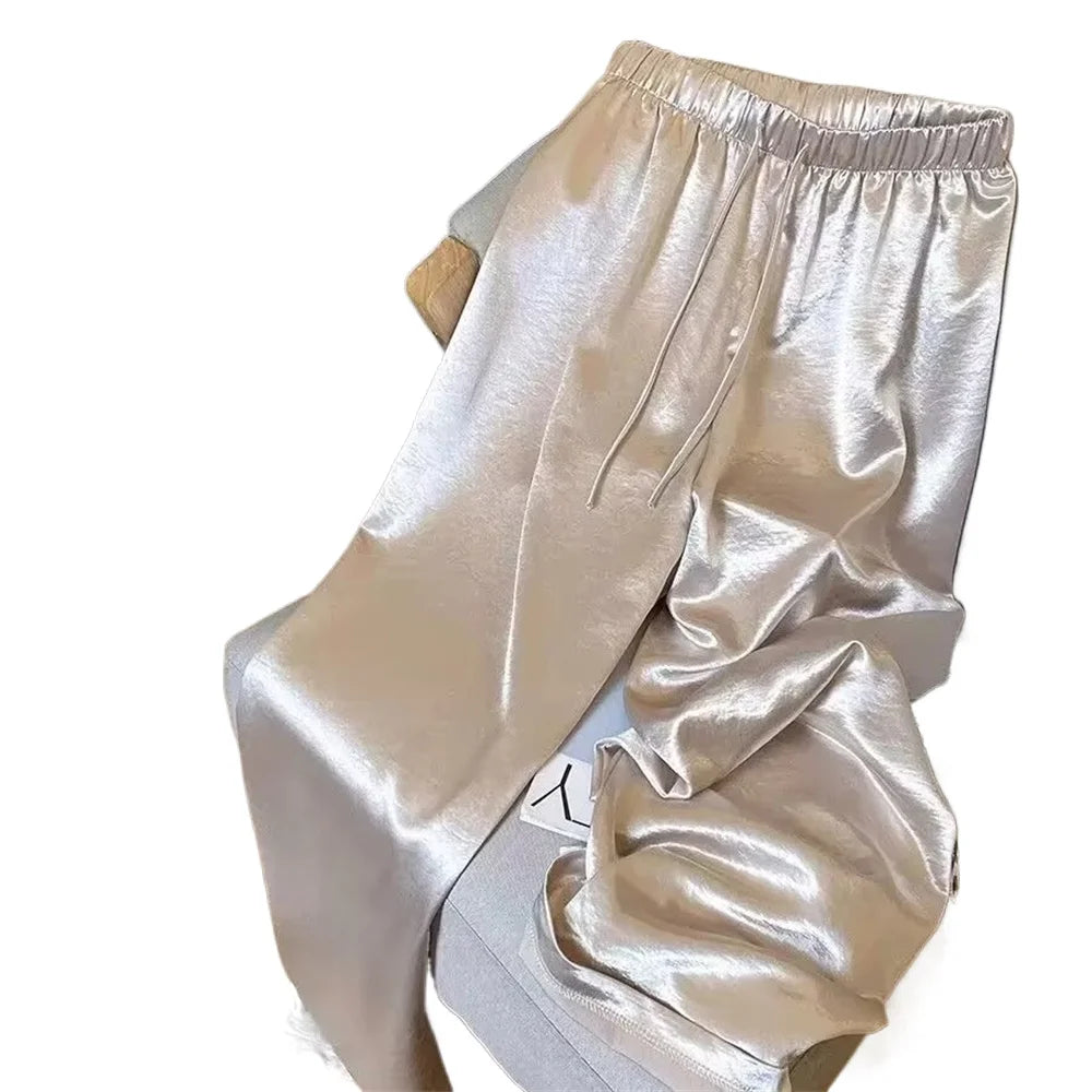 Satin - Pantalón Recto de Satén con Cintura Elástica