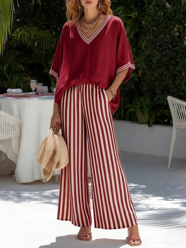 Capri - Conjunto de Top y Pantalón Ancho de Rayas