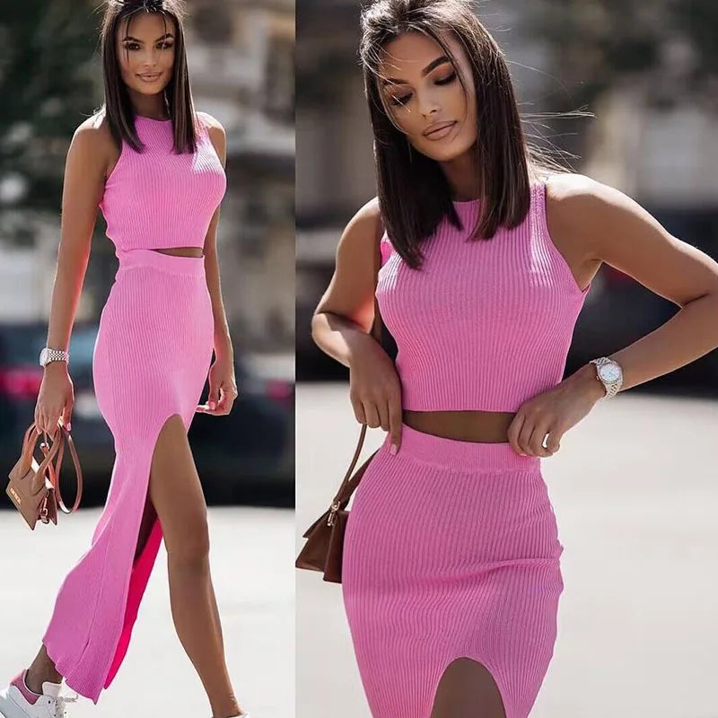 Milano - Conjunto de Top Crop y Falda Midi con Abertura