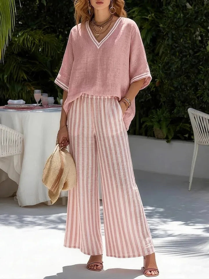 Capri - Conjunto de Top y Pantalón Ancho de Rayas
