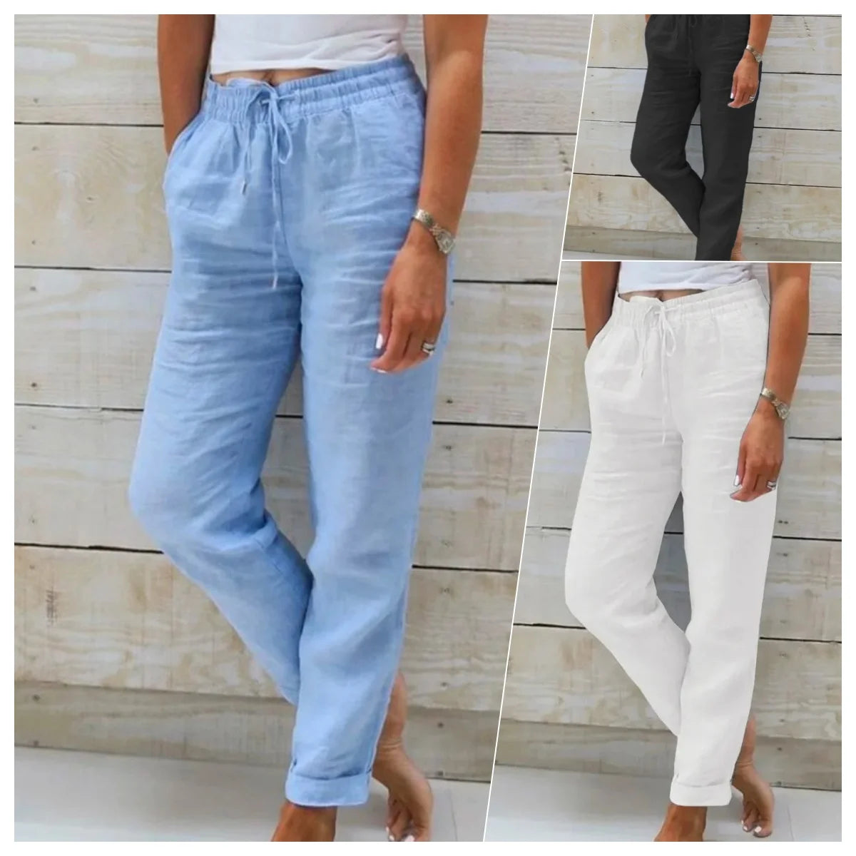 Linen - Pantalón Tobillero de Algodón con Cordón