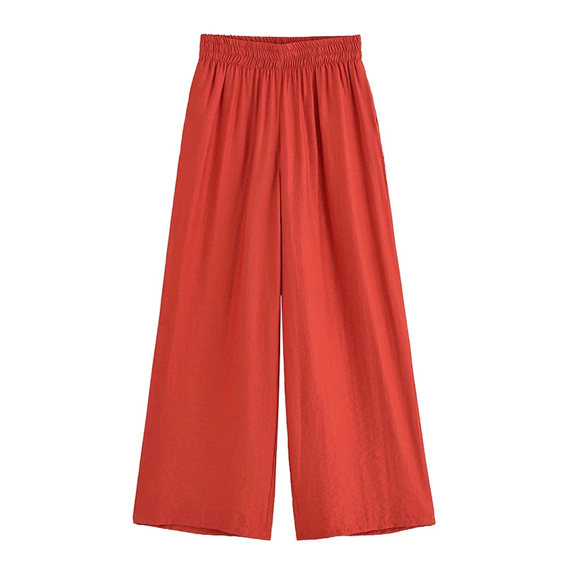 Toscana - Conjunto de Blusa con Lazo y Pantalón Ancho de Lino
