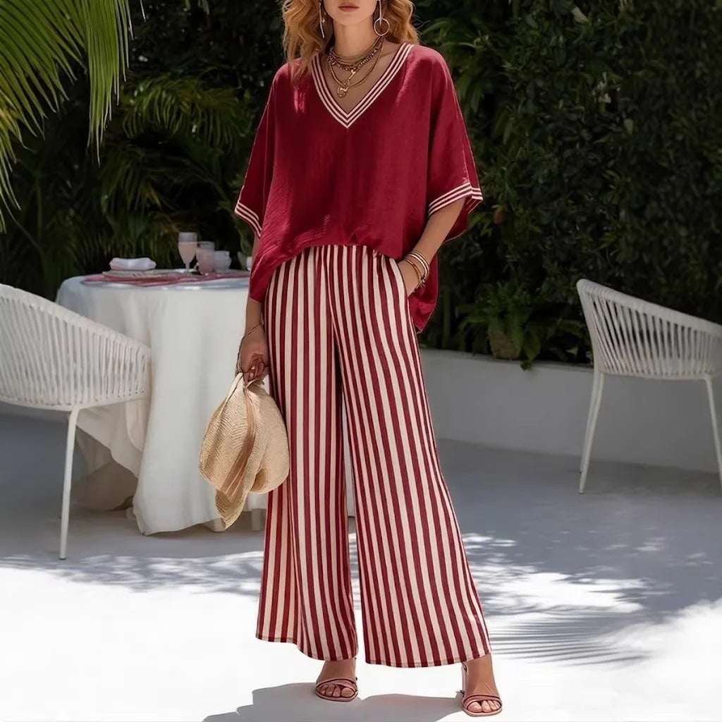 Capri - Conjunto de Top y Pantalón Ancho de Rayas
