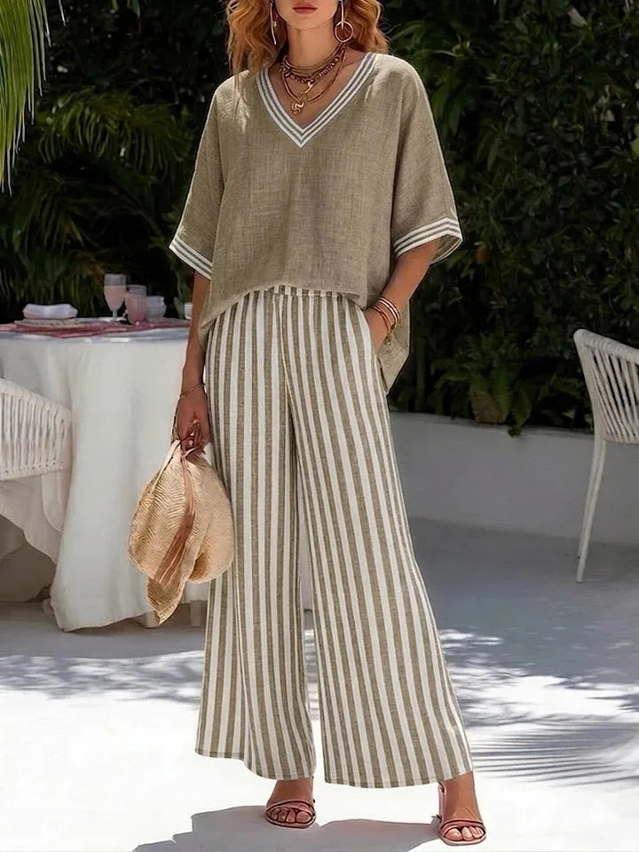 Capri - Conjunto de Top y Pantalón Ancho de Rayas