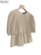 Colette - Blusa Holgada con Volantes y Cuello Redondo