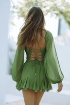 Violette - Vestido Mini de Gasa con Manga Larga y Escote V