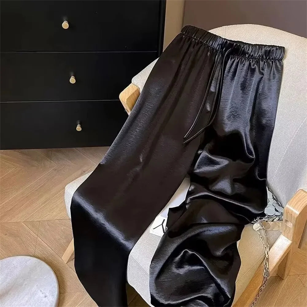 Satin - Pantalón Recto de Satén con Cintura Elástica