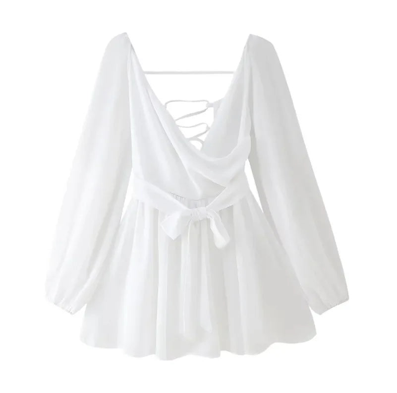 Violette - Vestido Mini de Gasa con Manga Larga y Escote V