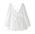 Violette - Vestido Mini de Gasa con Manga Larga y Escote V