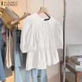 Colette - Blusa Holgada con Volantes y Cuello Redondo