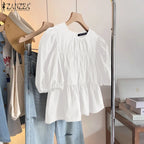 Colette - Blusa Holgada con Volantes y Cuello Redondo