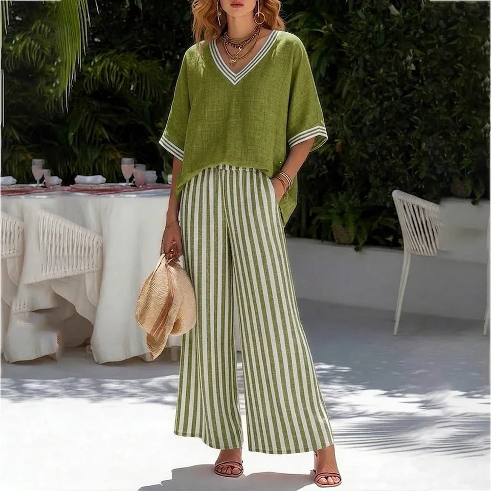 Capri - Conjunto de Top y Pantalón Ancho de Rayas