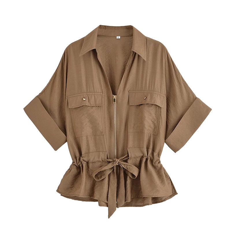 Toscana - Conjunto de Blusa con Lazo y Pantalón Ancho de Lino