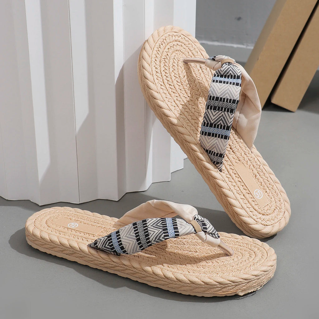 Turquesa - Chanclas Plataforma con Detalle Étnico y Piedra
