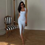 Victoria - Vestido Largo Elegante con Cuello Solapa y Abertura