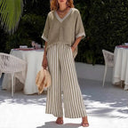 Capri - Conjunto de Top y Pantalón Ancho de Rayas