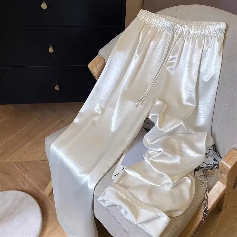 Satin - Pantalón Recto de Satén con Cintura Elástica