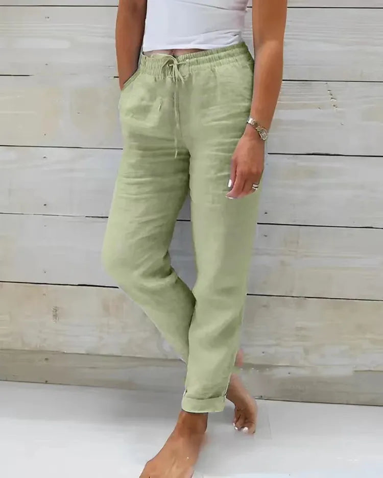 Linen - Pantalón Tobillero de Algodón con Cordón