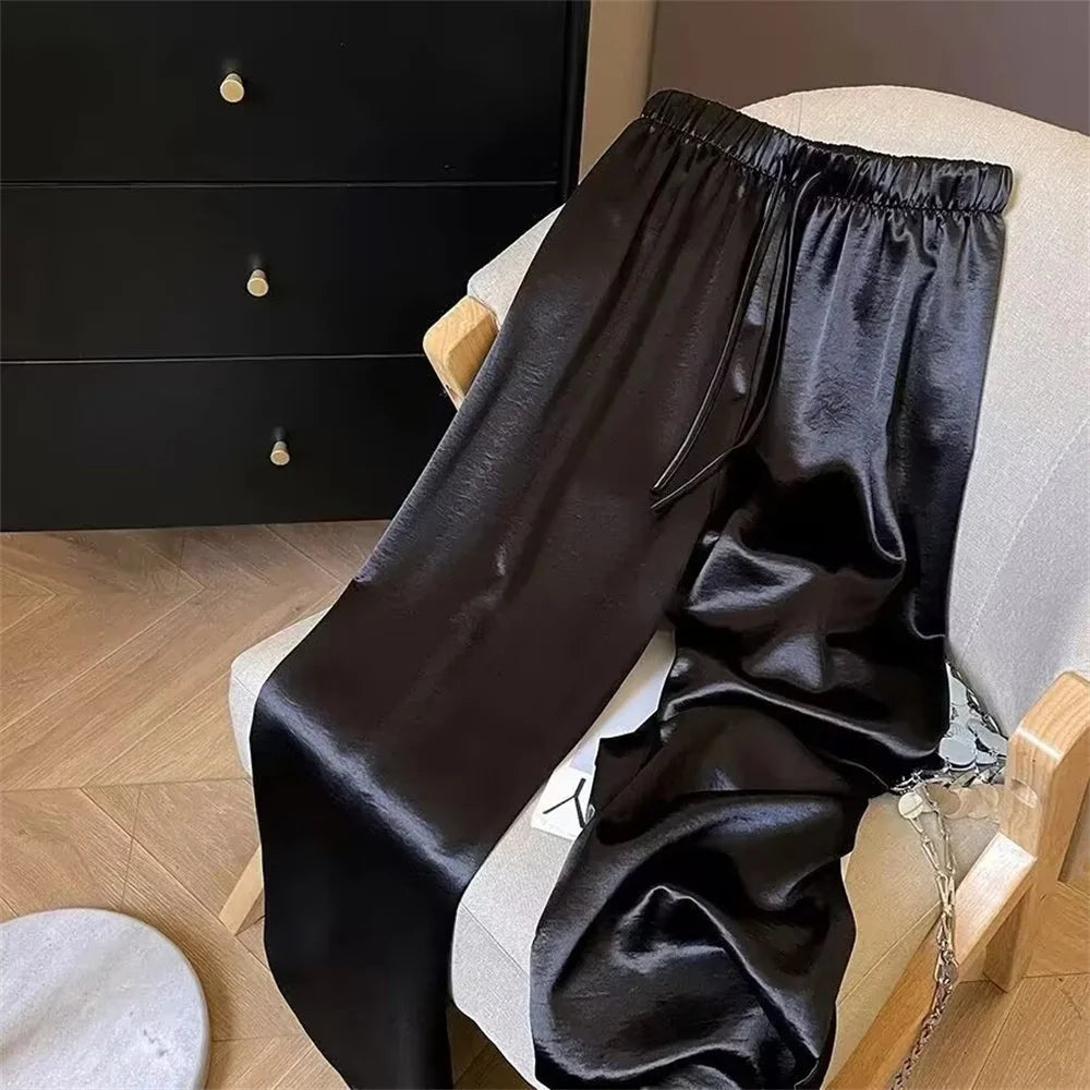 Satin - Pantalón Recto de Satén con Cintura Elástica