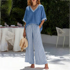 Capri - Conjunto de Top y Pantalón Ancho de Rayas
