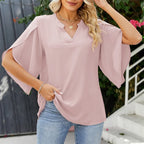 Nuvola - Blusa de Gasa con Cuello V y Manga Holgada