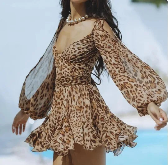 Violette - Vestido Mini de Gasa con Manga Larga y Escote V